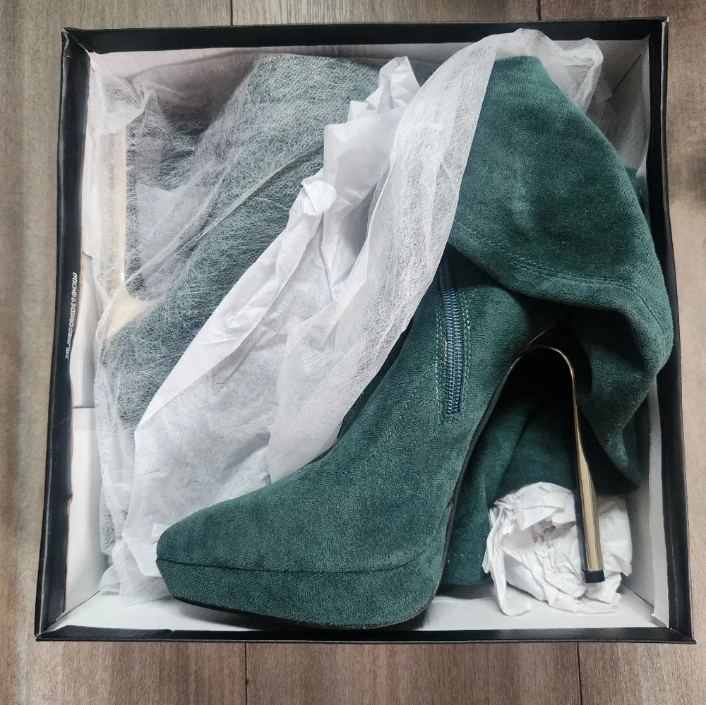 Mason Teal Over-the-Knee Boots with Silver Heel NwT 7